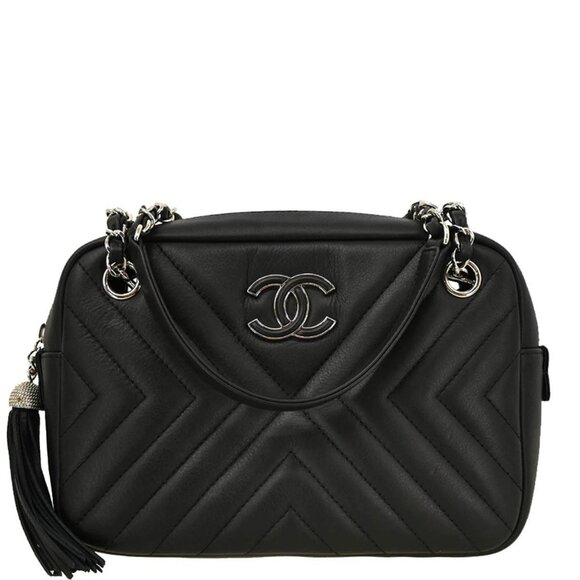 Chanel Black Lambskin Chevron Camera Bag Small - Picture 1 of 12